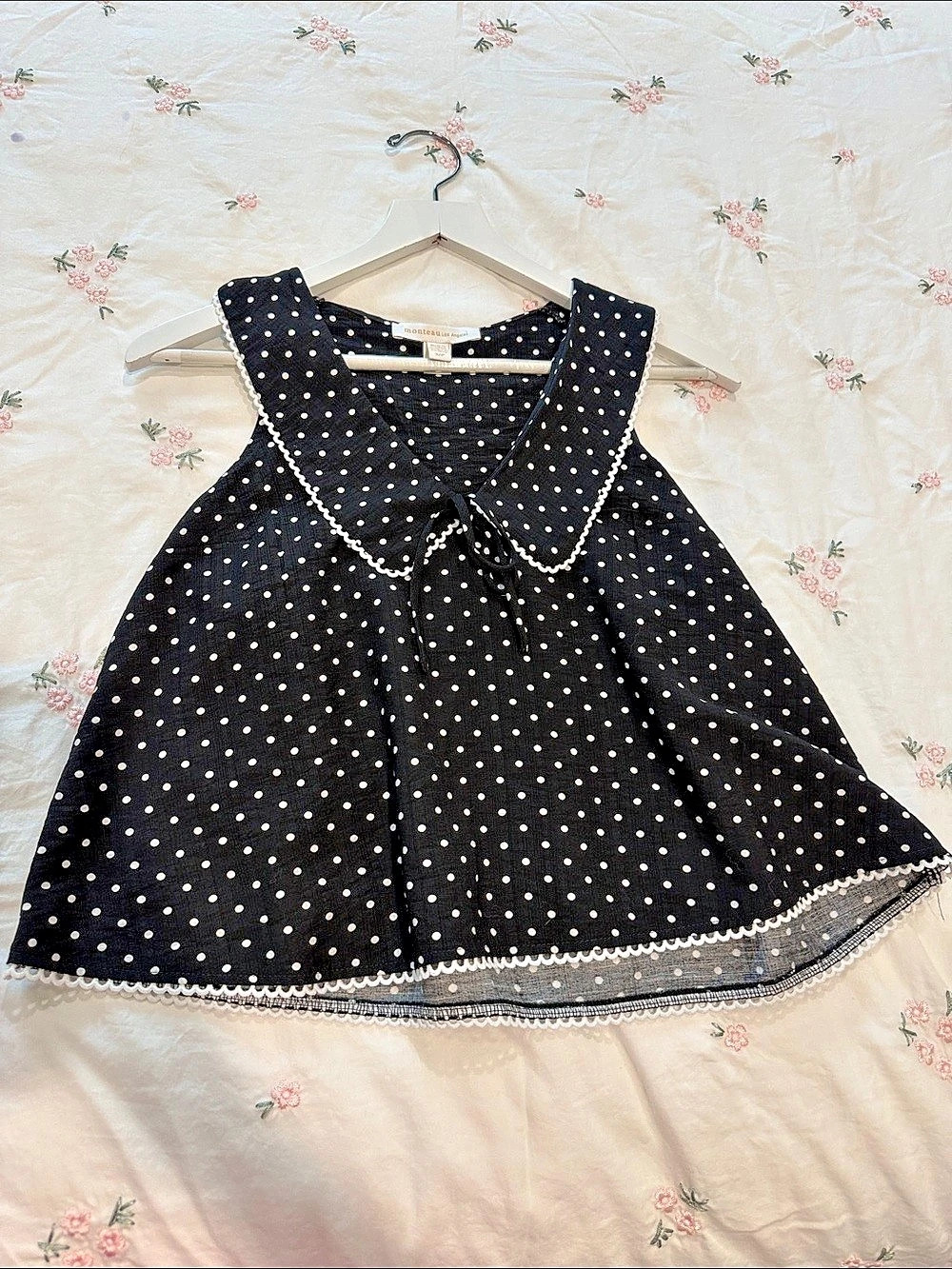monteau Los Angeles Polka Dot Collar Blouse in Black & White Size Small Like New